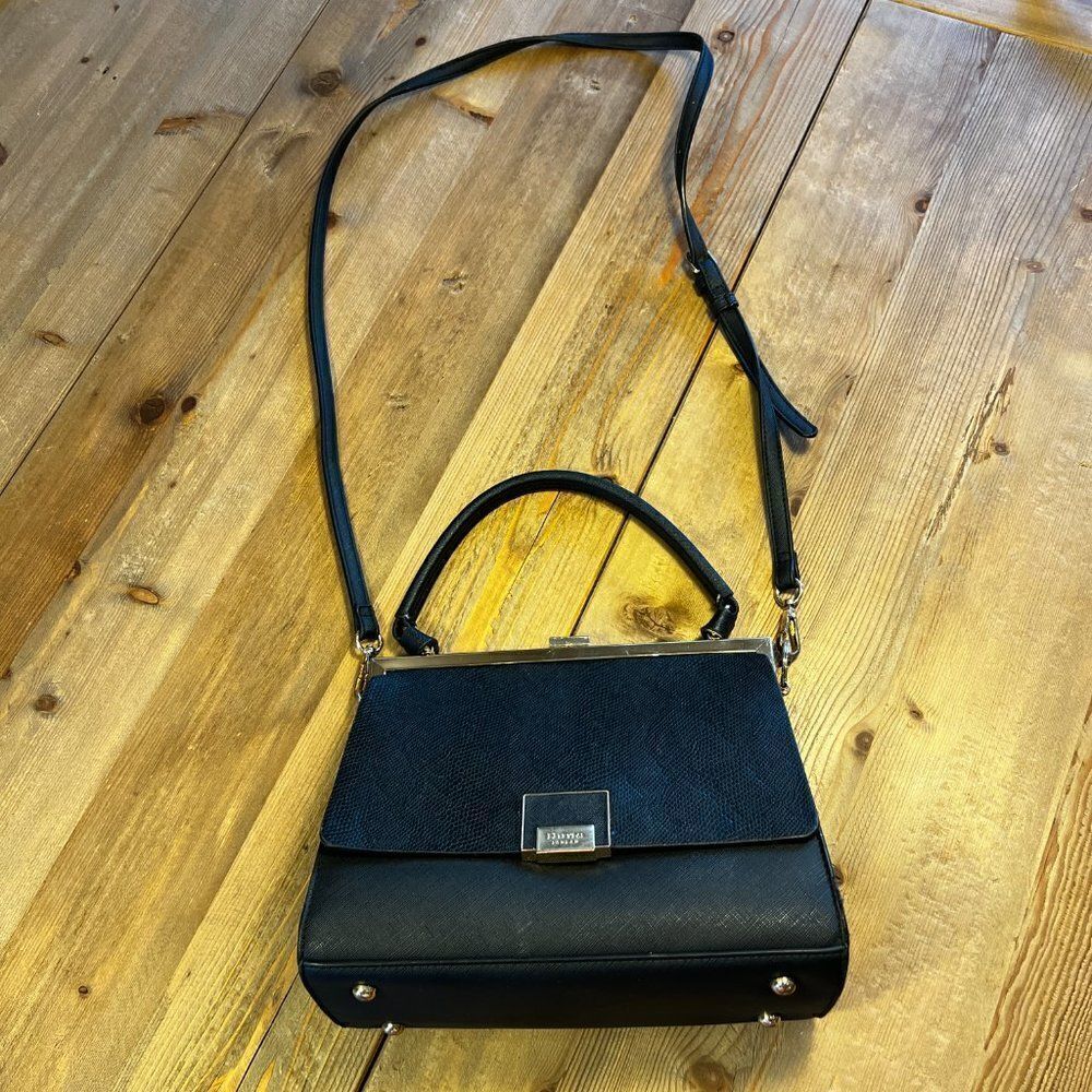 Dune London Black Faux Reptile Shoulder Bag with Gold Accents